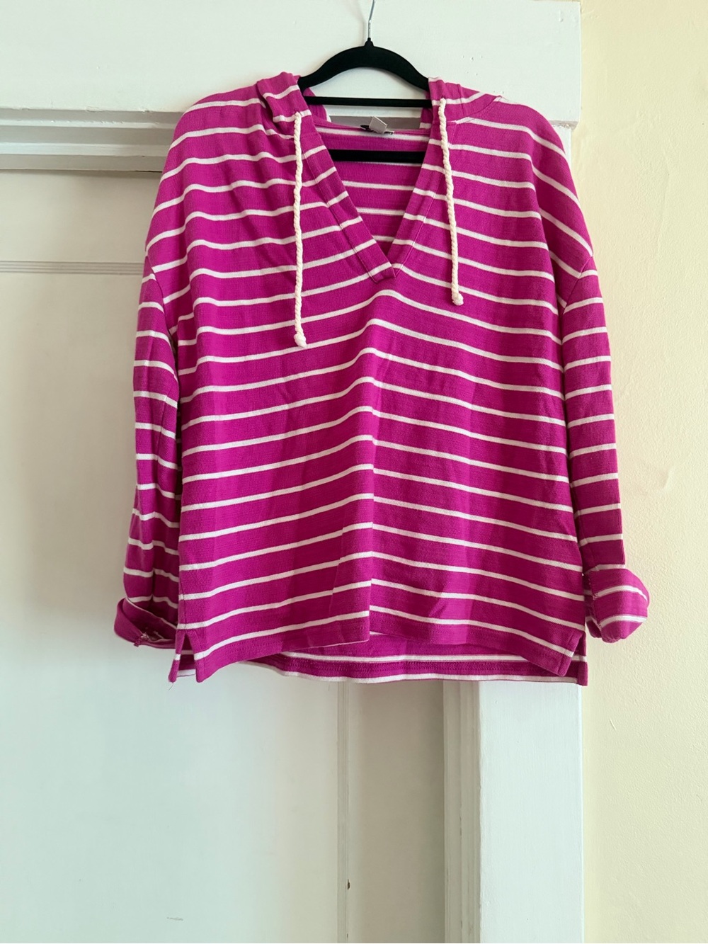 J. Crew Pink & White Striped Hooded Top